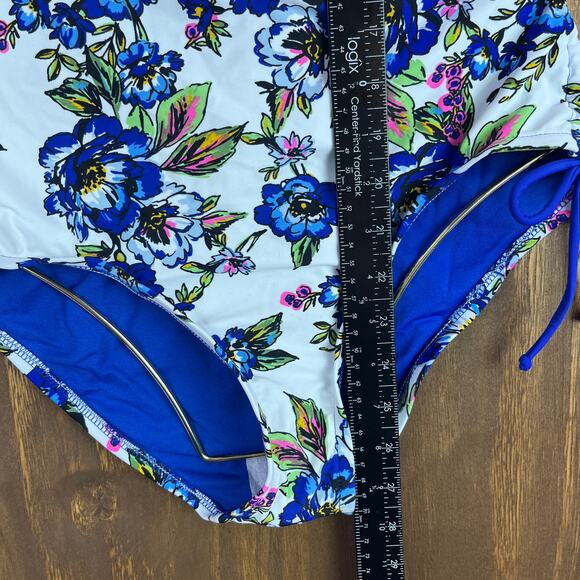 A.N.A New Approach Women Blue White Romeo Floral Open Back Swimsuit One Piece M - Picture 9 of 12
